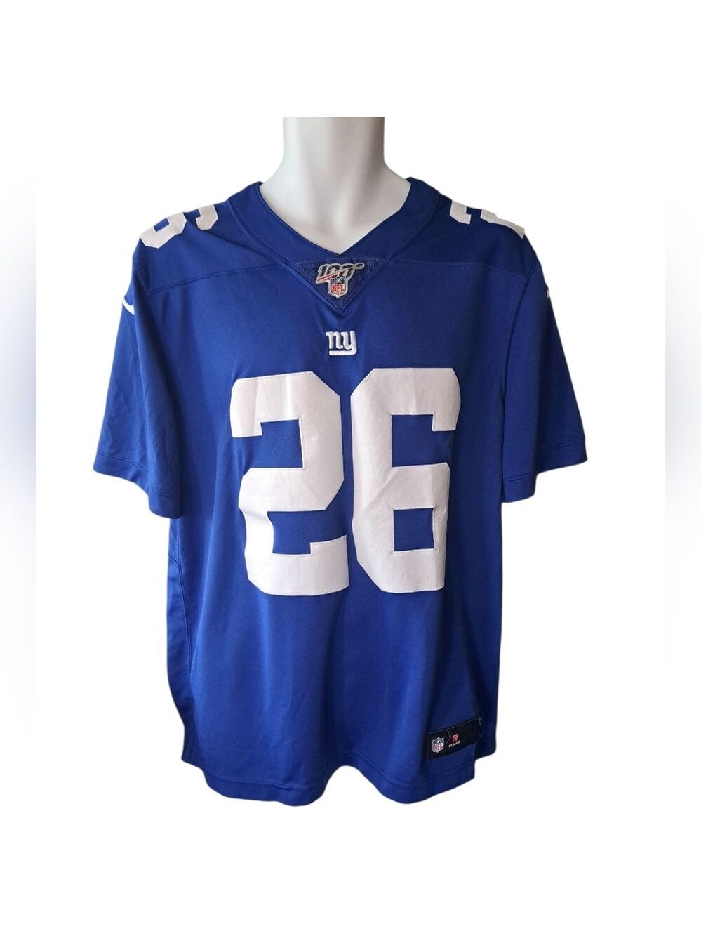 NIKE NY GIANTS SEQUON BARKLEY #26 NFLPA Silver 100 yr patch stitched JERSEY LG